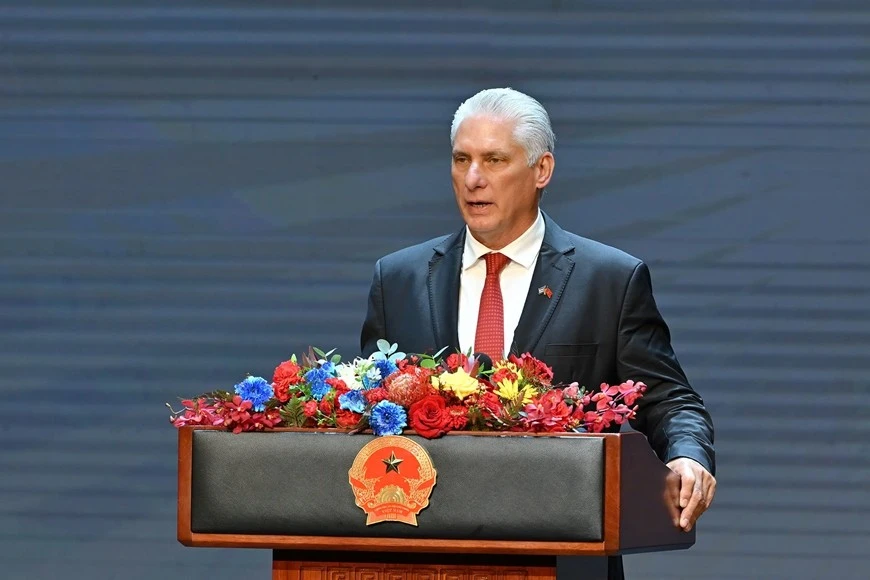 Bí thư thứ nhất, Chủ tịch nước Cuba Miguel Díaz-Canel Bermúdez phát biểu tại lễ kỷ niệm.