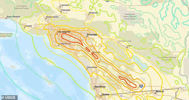 Cơ quan Khảo sát Địa chất Mỹ đã lập mô phỏng một trận động đất có cường độ 7,8 độ dọc theo đứt gãy Elsinore.