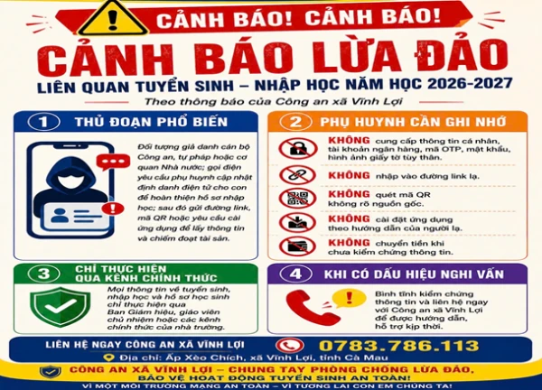 Công an xã Vĩnh Lợi (Cà Mau), cảnh báo lừa đảo liên quan đến tuyển sinh, nhập học năm học mới (ảnh minh họa).
