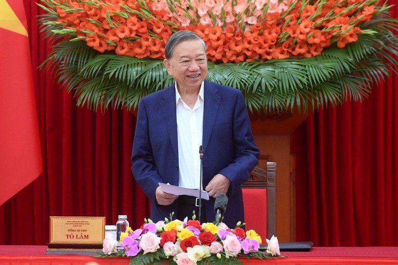 Tổng Bí thư Tô Lâm phát biểu chỉ đạo tại cuộc làm việc.