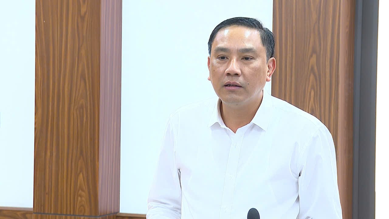 Đồng chí Hoàng Giang, Phó Bí thư Thường trực Tỉnh ủy phát biểu tại cuộc họp. z6847078446387-b2c081a1e61c1c283ff17a9b1b3d8818.jpg
