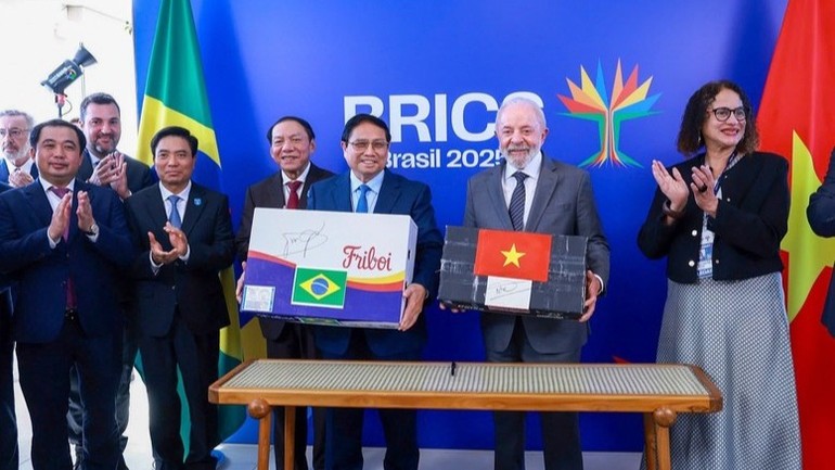 Thủ tướng Chính phủ và Tổng thống Brazil chứng kiến Lễ công bố lô hàng xuất khẩu cá tra-basa và cá rô phi đầu tiên của Việt Nam sang Brazil và Lễ công bố lô hàng xuất khẩu thịt bò đầu tiên của Brazil sang Việt Nam. Thủ tướng Chính phủ và Tổng thống Brazil chứng kiến Lễ công bố lô hàng xuất khẩu cá tra-basa và cá rô phi đầu tiên của Việt Nam sang Brazil và Lễ công bố lô hàng xuất khẩu thịt bò đầu tiên của Brazil sang Việt Nam.