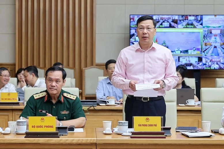 Phó Chủ nhiệm Văn phòng Chính phủ Phạm Mạnh Cường phát biểu tại hội nghị.