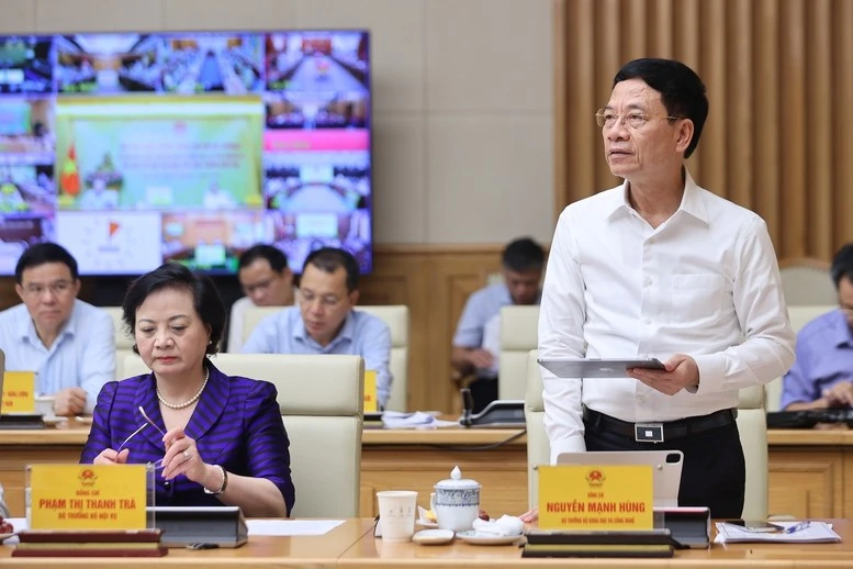 Bộ trưởng Bộ Khoa học và Công nghệ Nguyễn Mạnh Hùng phát biểu tại hội nghị.