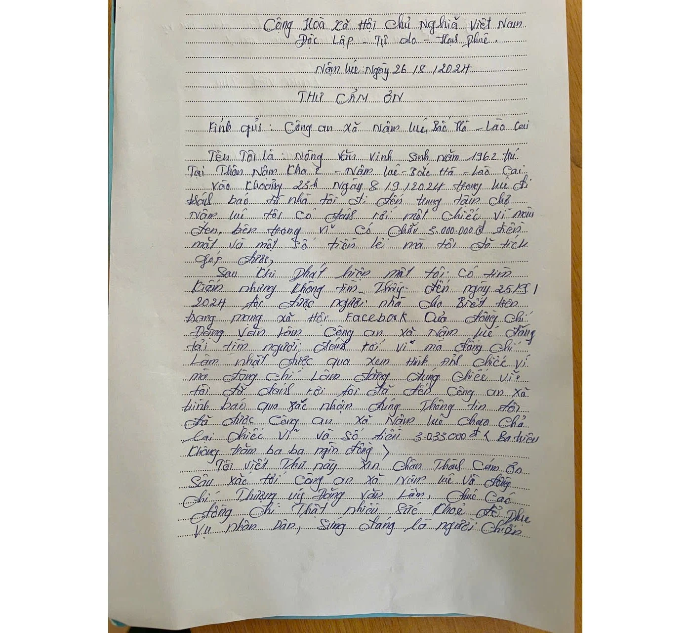 Thư cảm ơn ông Vinh gửi đến Công an xã Nậm Lúc.jpg