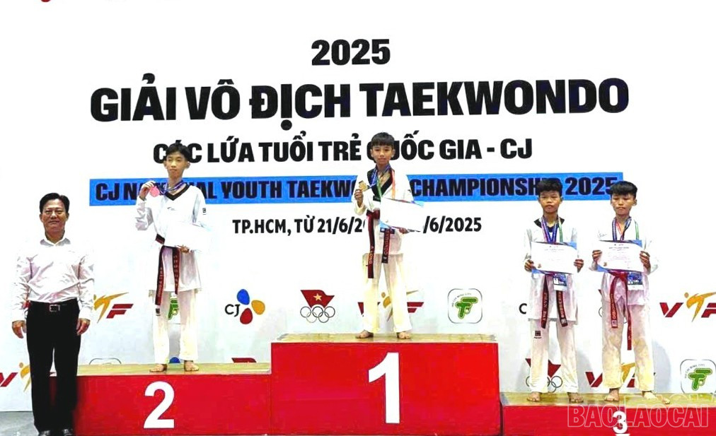 Phạm Thành Long giành huy chương Vàng tại giải vô địch Taekwondo các lứa tuổi trẻ quốc gia ở hạng cân 33 kg nam. baolaocai-br_br-z6736164736425-d61a66bfa347be925578eee2f6017037-2194.jpg