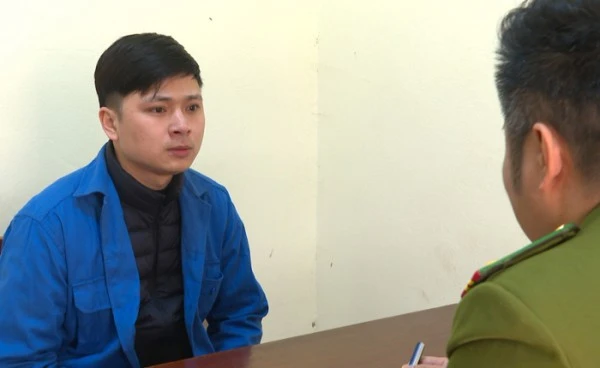 Đối tượng Đỗ Ngọc Anh tại cơ quan Công an.