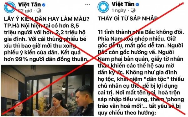 Các thế lực xấu tung lên mạng luận điệu xuyên tạc, bôi nhọ việc hợp nhất địa giới hành chính, triển khai chính quyền địa phương hai cấp.