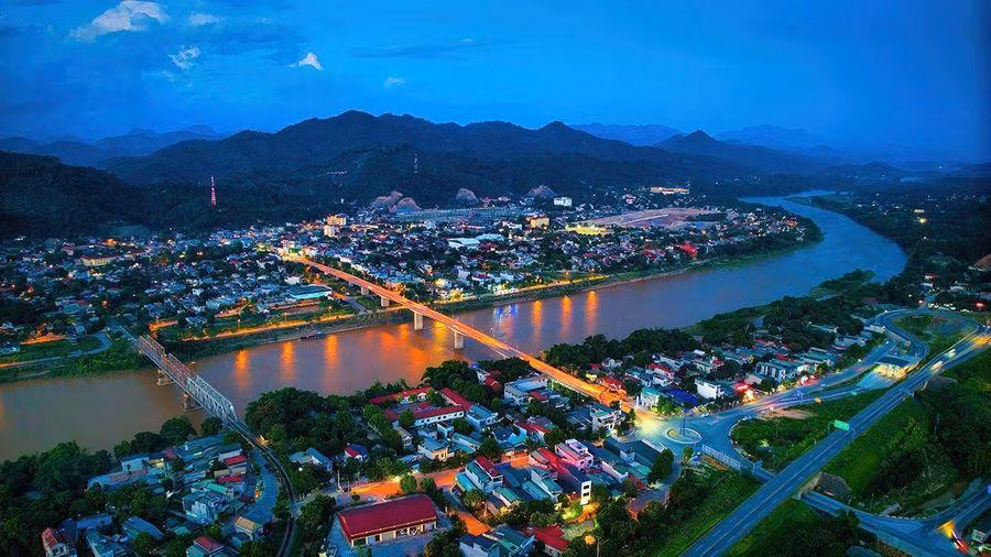 Một góc thị trấn Phố Lu - trung tâm huyện Bảo Thắng về đêm.