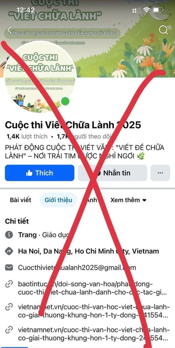 Trang tin giả mạo cuộc thi để trục lợi. Ảnh chụp màn hình