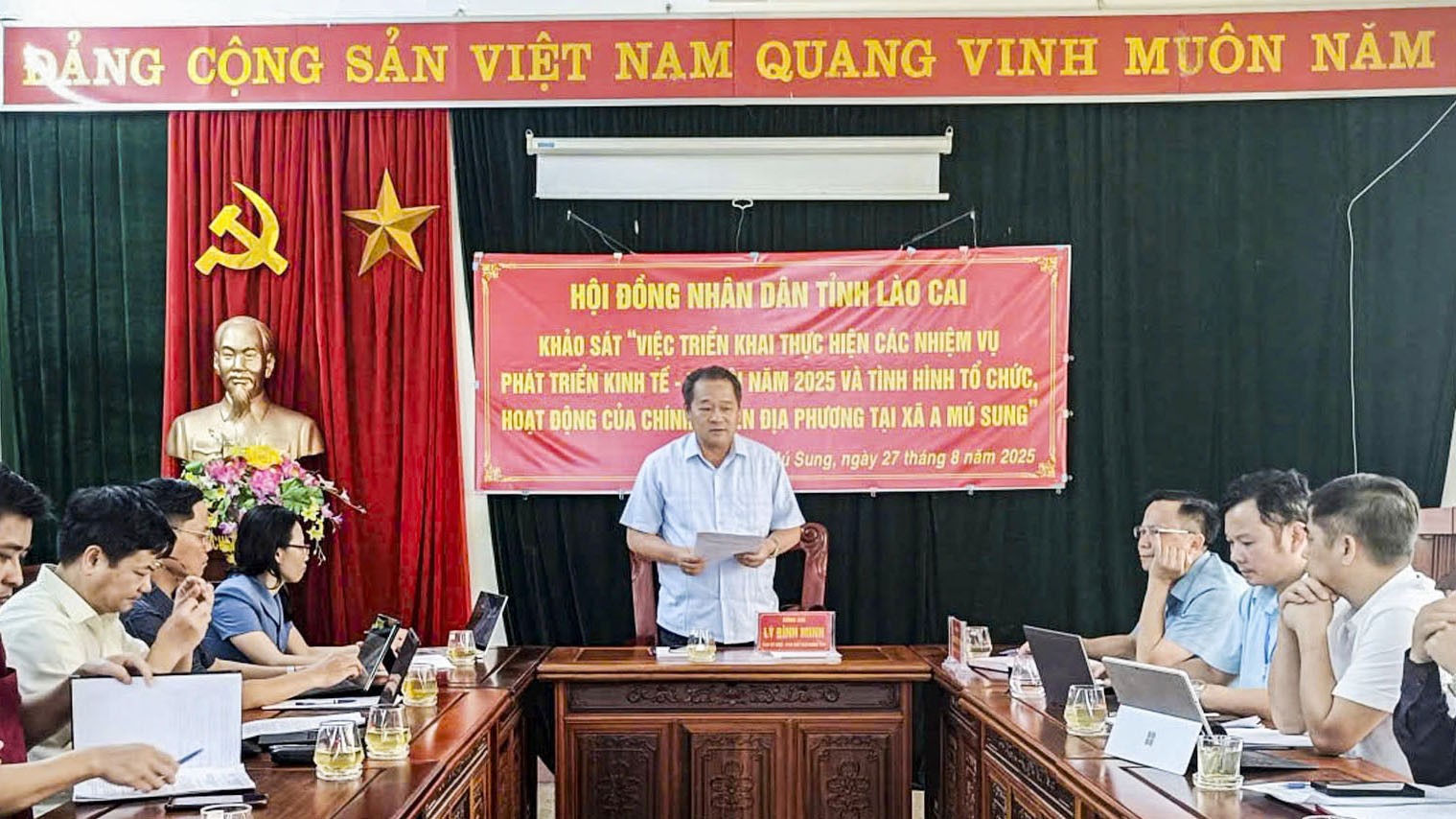 Đồng chí Lý Bình Minh phát biểu tại buổi khảo sát. khao-sat-tai-xa-a-mu-sung.jpg