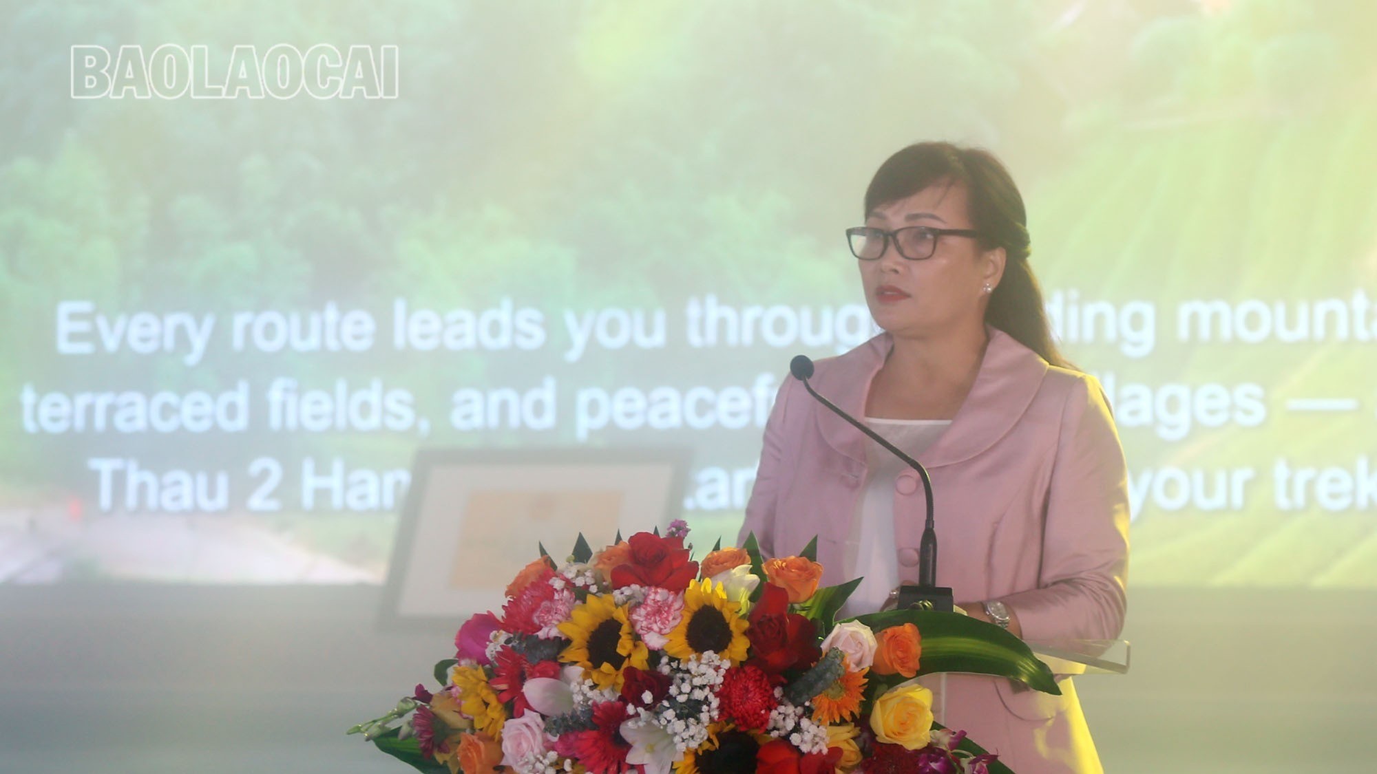 Đồng chí Nguyễn Thị Hải Anh, Giám đốc Sở Văn hóa - Thể thao và Du lịch đọc quyết định xếp hạng danh thắng cấp tỉnh đối với đỉnh Ngũ Chỉ Sơn. a1-7.jpg