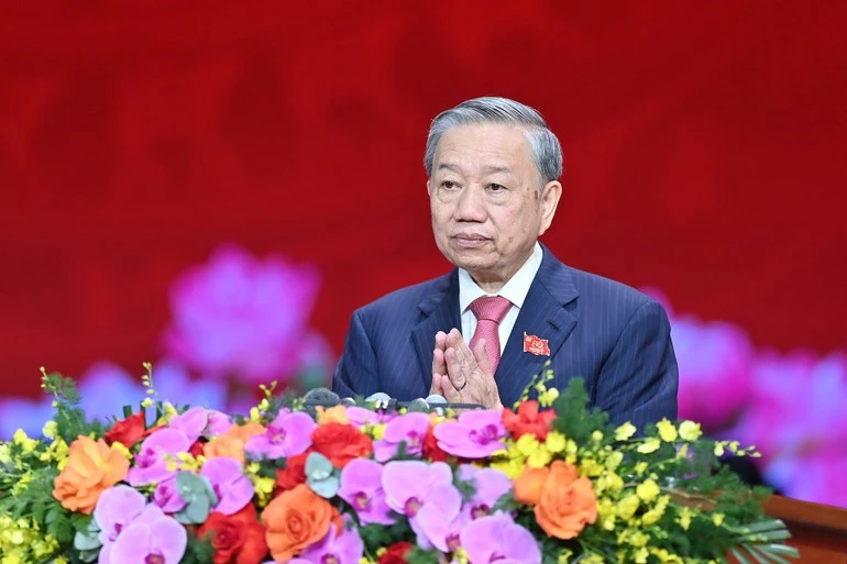 Tổng Bí thư Tô Lâm đọc diễn văn tại Lễ kỷ niệm.