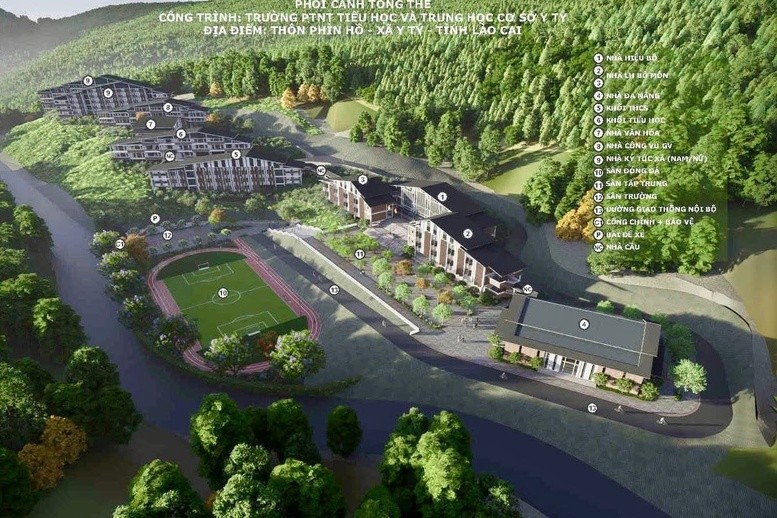 Phối cảnh Trường Phổ thông nội trú liên cấp tiểu học - THCS tại xã Y Tý, tỉnh Lào Cai.