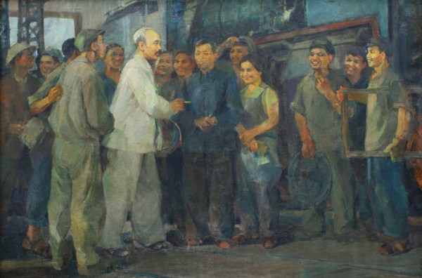 Tranh sơn dầu "Bác Hồ với công nhân nhà máy xe lửa Gia Lâm" của tác giả Phạm Lung, sáng tác năm 1979. Tranh sơn dầu "Bác Hồ với công nhân nhà máy xe lửa Gia Lâm" của tác giả Phạm Lung, sáng tác năm 1979.