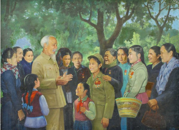 Tranh Sơn dầu "Bác Hồ với nữ chiến sĩ thi đua miền Bắc" của tác giả Vương Trình, sáng tác năm 1967. Tranh Sơn dầu "Bác Hồ với nữ chiến sĩ thi đua miền Bắc" của tác giả Vương Trình, sáng tác năm 1967.