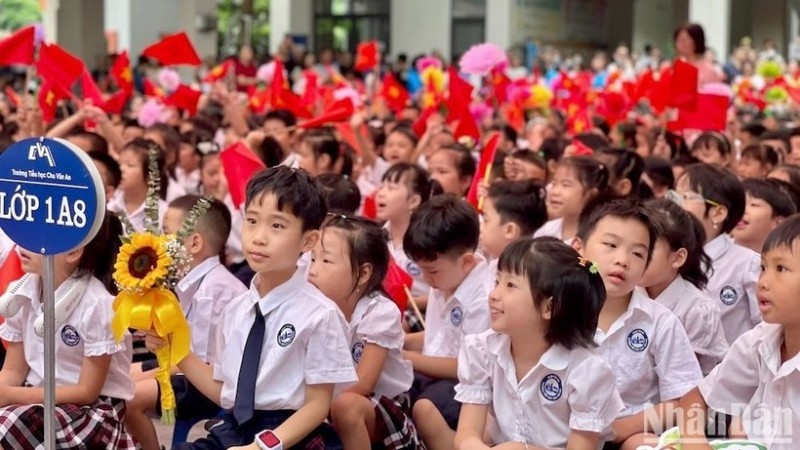 Học sinh lớp 1 Trường tiểu học Chu Văn An (Tây Hồ, Hà Nội) trong lễ khai giảng ngày 5/9/2025. Học sinh lớp 1 Trường tiểu học Chu Văn An (Tây Hồ, Hà Nội) trong lễ khai giảng ngày 5/9/2025.