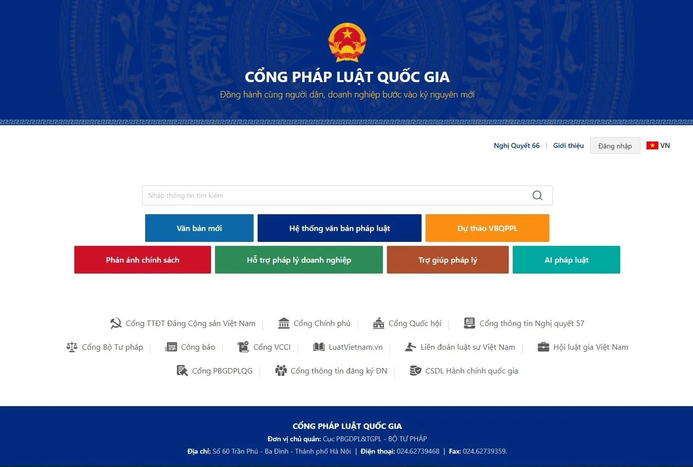 Giao diện Cổng Pháp luật quốc gia (phapluat.gov.vn).