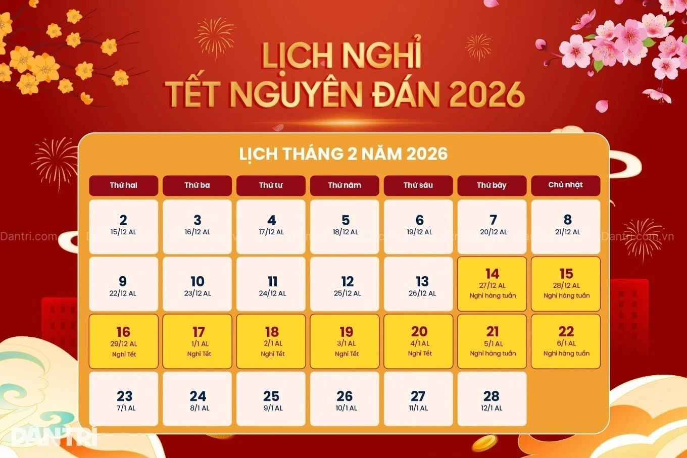 Bộ Nội vụ đề xuất phương án này dịp nghỉ tết Âm lịch năm 2026.