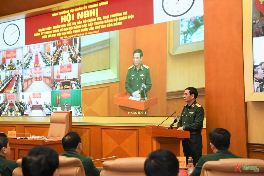 Đại tướng Phan Văn Giang phát biểu tại hội nghị.