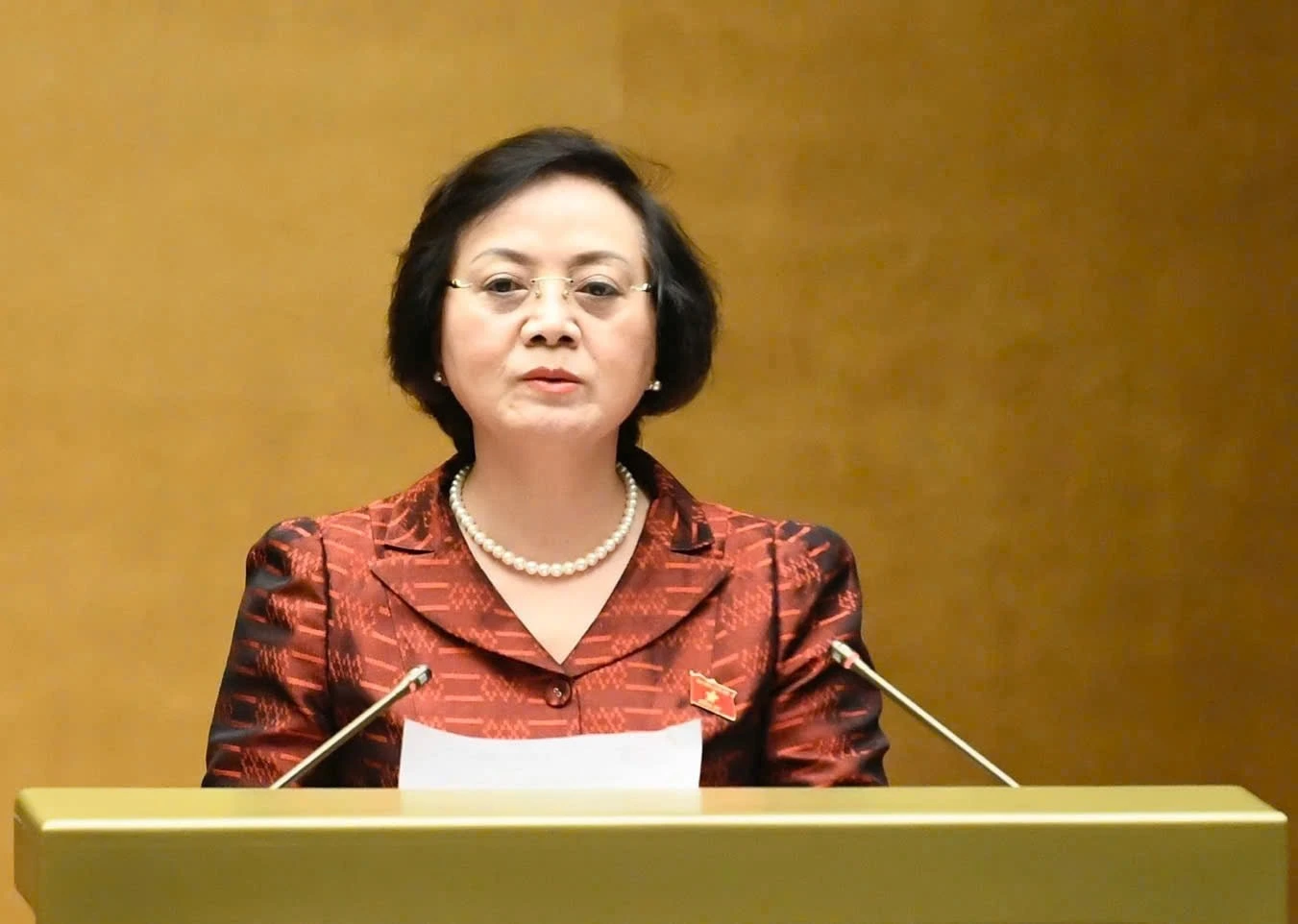 Bộ trưởng Bộ Nội vụ Phạm Thị Thanh Trà phát biểu trước khi Quốc hội biểu quyết thông qua Luật.