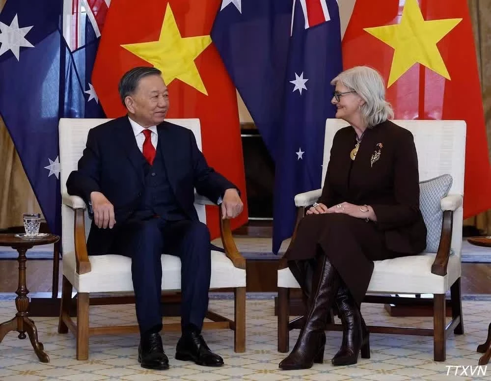 Tổng Bí thư, Chủ tịch nước Tô Lâm hội kiến Toàn quyền Australia Sam Mostyn tại Lễ đón.