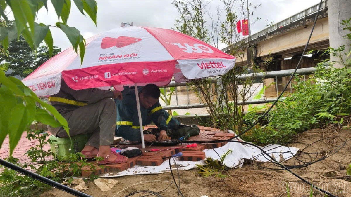 Lực lượng ứng cứu thông tin của Viettel tìm điểm đứt và hàn nối tuyến cáp. baolaocai-br_9c94c26d7693fccda582.jpg