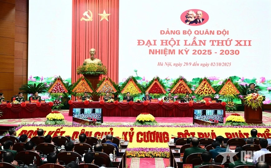 Quang cảnh ngày làm việc thứ ba Đại hội đại biểu Đảng bộ Quân đội lần thứ XII, nhiệm kỳ 2025-2030.