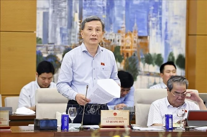 Chủ nhiệm Ủy ban Khoa học, Công nghệ và Môi trường của Quốc hội Lê Quang Huy trình bày tóm tắt báo cáo thẩm tra.