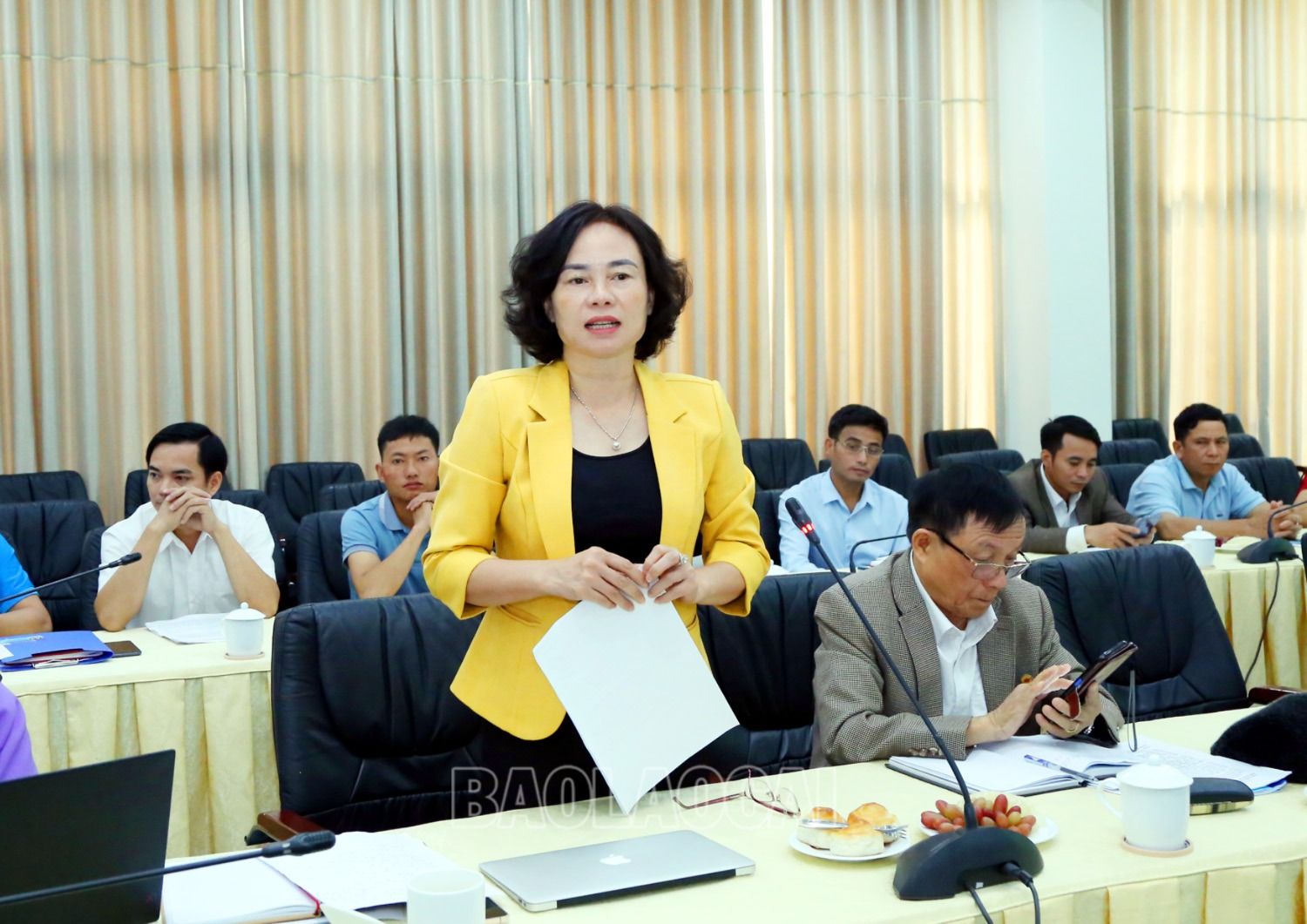 Đại diện Hội Nông dân tỉnh phát biểu tham luận "Thực trạng và giải pháp nâng cao chất lượng, hiệu quả giám sát, phản biện xã hội của các cấp hội nông dân trên địa bàn tỉnh Lào Cai". 4.JPG