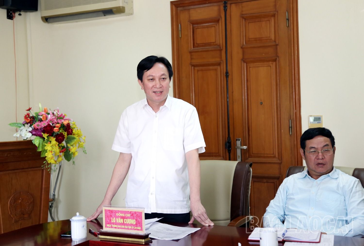Đồng chí Lò Văn Cương, Trưởng Ban Dân vận Tỉnh ủy Lai Châu phát biểu tại buổi làm việc. 3.JPG