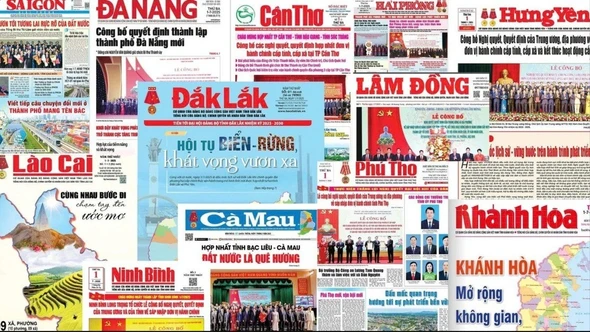 Hình ảnh trang nhất báo Đảng địa phương xuất bản ngày 1/7 sau khi sáp nhập tỉnh, thành phố