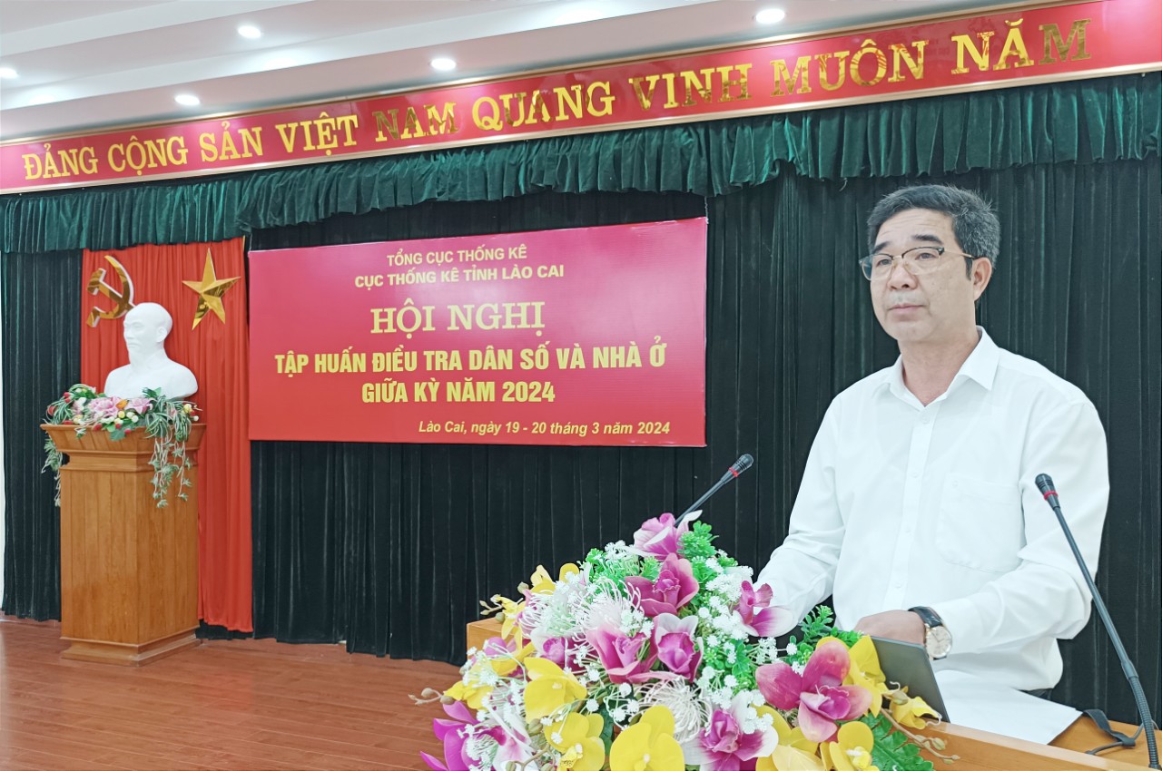 Lãnh đạo Cục Thống kê tỉnh Lào Cai phát biểu tại hội nghị. T2.jpg