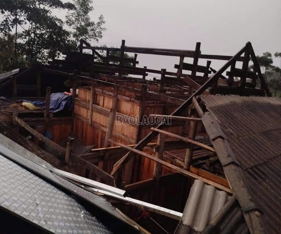 Dông lốc khiến một số căn nhà của người dân ở thôn Suối Chải, xã Bát Xát bị bị tốc mái, lật hỏng, gây ảnh hưởng nghiêm trọng đến tài sản và đời sống sinh hoạt. baolaocai-c_21.jpg