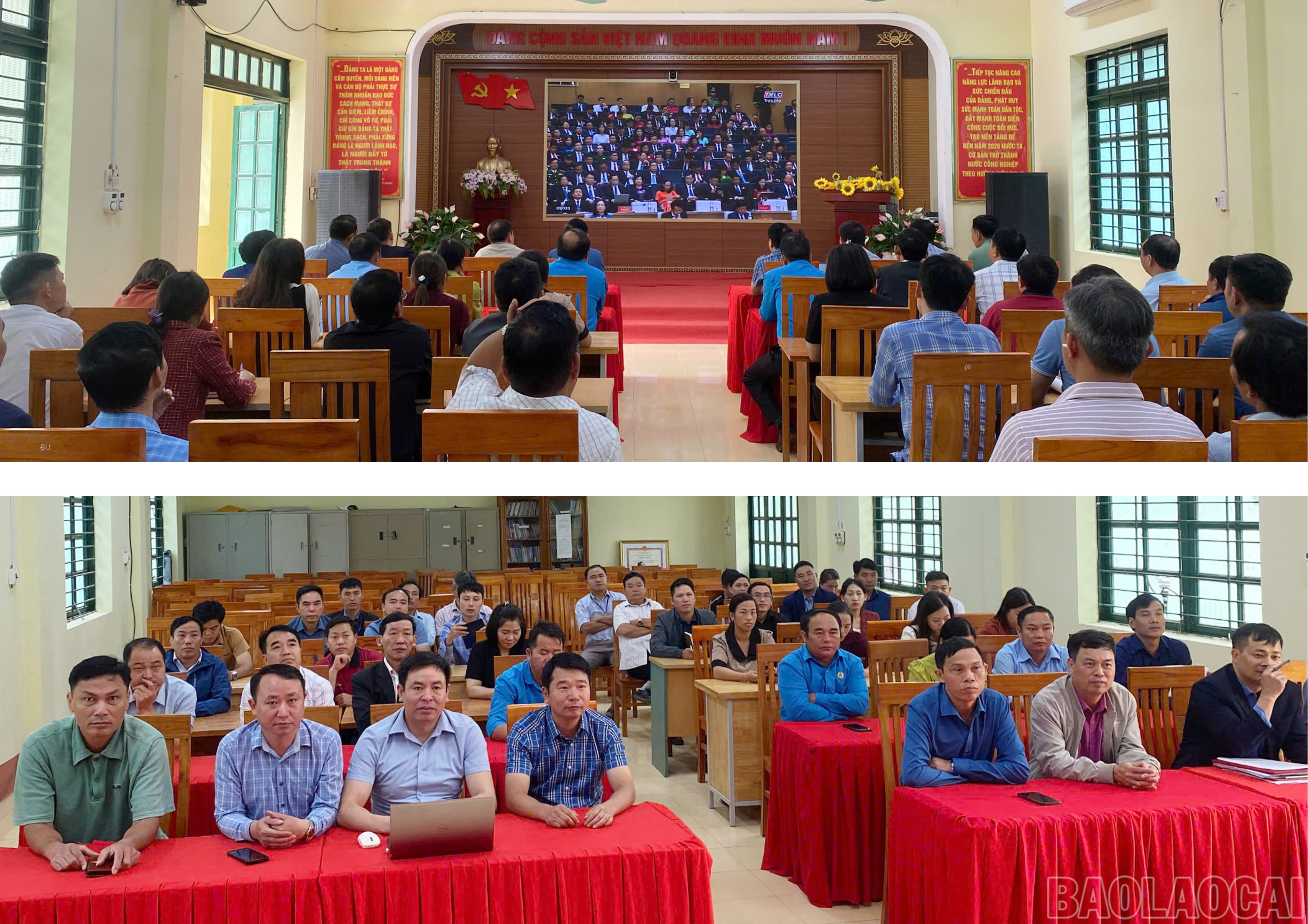 Cán bộ, đảng viên, công chức, viên chức xã Sín Chéng theo dõi truyền hình trực tiếp Đại hội. baolaocai-br_34.jpg
