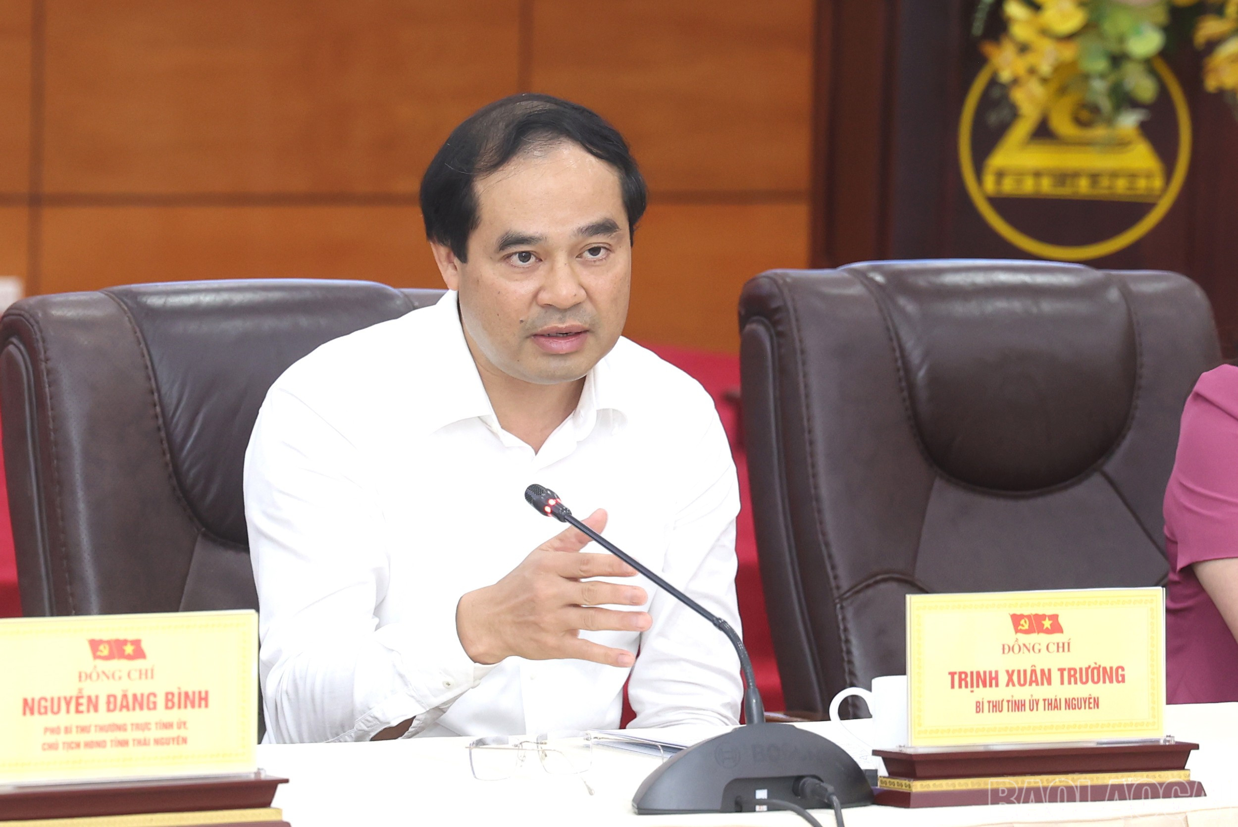 Bí thư Tỉnh ủy Thái Nguyên Trịnh Xuân Trường phát biểu tại hội nghị. baolaocai-br_lc-6.jpg