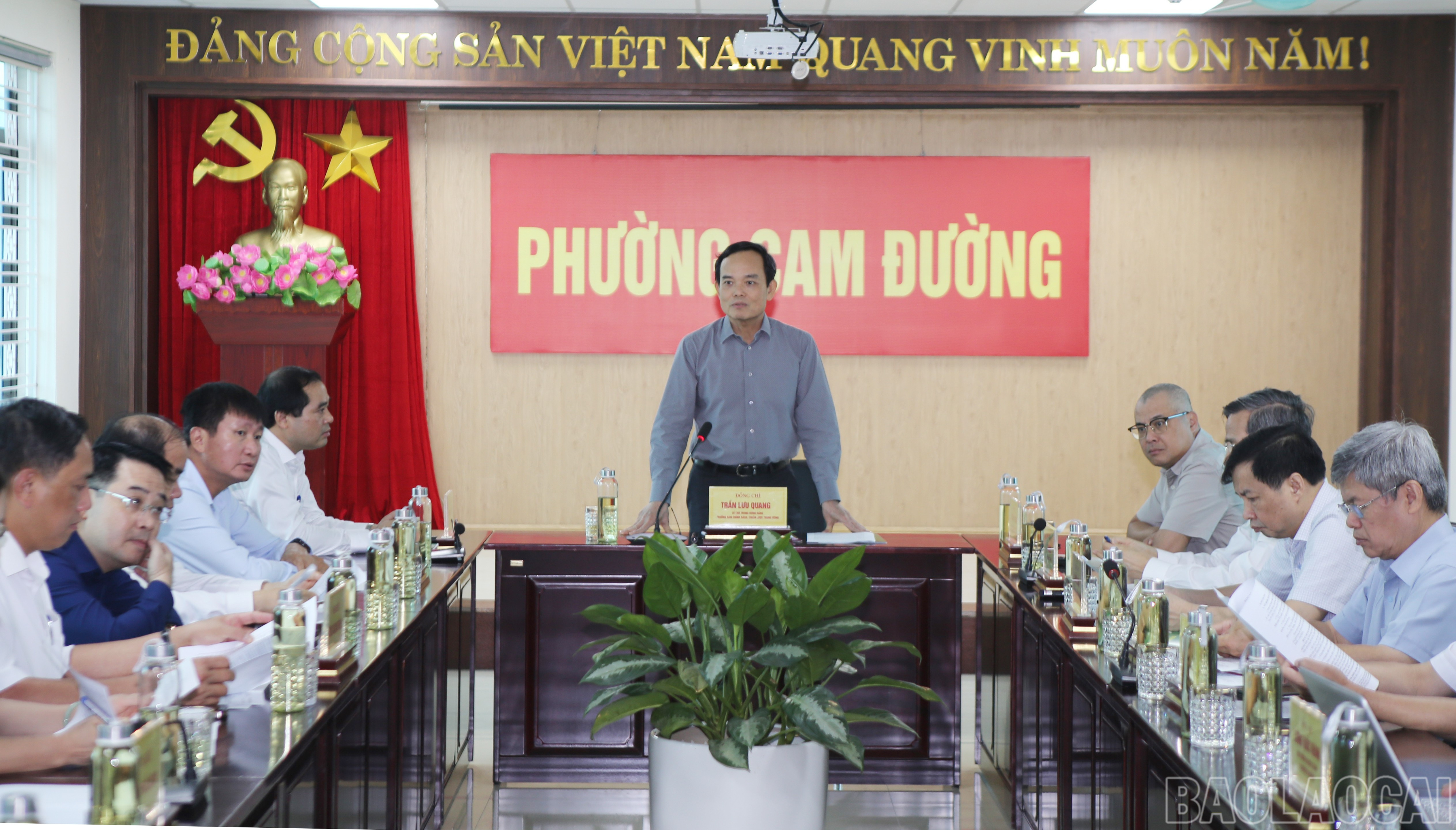 Đồng chí Trần Lưu Quang phát biểu tại buổi khảo sát. baolaocai-br_4.jpg