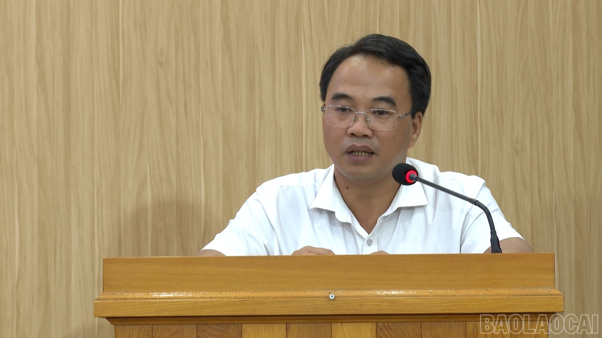 Nhà báo Nguyễn Thành Long - Phó Chủ tịch Hội Liên hiệp Văn học - Nghệ thuật tỉnh phát biểu tại lễ khai mạc. baolaocai-br_dung-ps00-33-29-17still045.jpg