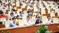 Các đại biểu bấm nút thông qua Nghị quyết của Quốc hội sửa đổi, bổ sung một số điều của Hiến pháp năm 2013 bằng hình thức biểu quyết điện tử.
