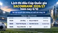 Lịch thi đấu Cúp Quốc gia SACOMBANK 2026/27 hôm nay 6/10: Ba trận quyết định những vé cuối vào vòng 1/8
