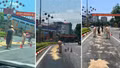 Cảnh sát giao thông Lào Cai kịp thời xử lý dầu loang trên đường Nguyễn Thái Học