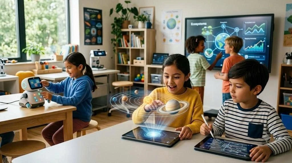 AI đang dần trở thành một phần quen thuộc trong quá trình học tập và khám phá thế giới của trẻ (Ảnh: Gemini).