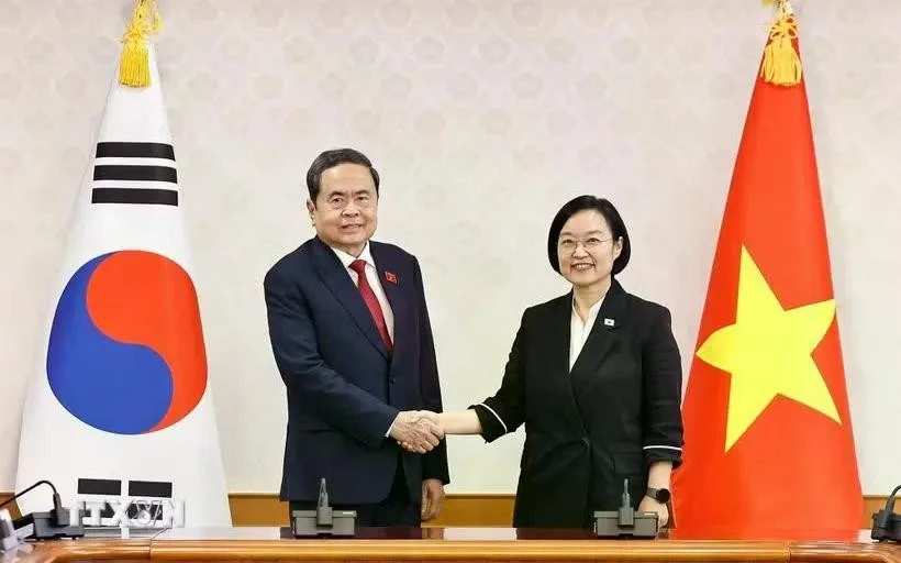 Chủ tịch Quốc hội Trần Thanh Mẫn hội kiến Thủ tướng Hàn Quốc Han Seong Sook. (Ảnh: Doãn Tấn/TTXVN)