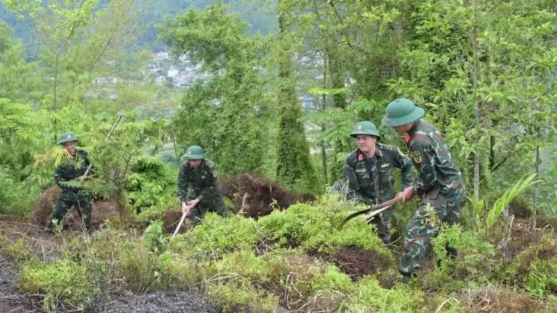 Đội tìm kiếm, quy tập hài cốt liệt sĩ, Bộ Chỉ huy Quân sự tỉnh Lào Cai thực hiện nhiệm vụ tại xã biên giới Bát Xát. (Ảnh: CÔNG HẢI)