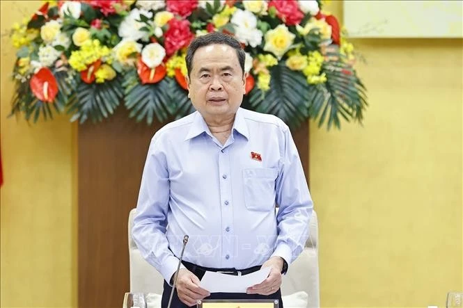 Chủ tịch Quốc hội Trần Thanh Mẫn, Chủ tịch Hội đồng Bầu cử quốc gia phát biểu. Ảnh: Doãn Tấn/TTXVN