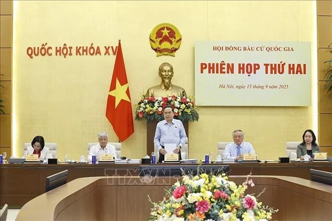 Chủ tịch Quốc hội Trần Thanh Mẫn, Chủ tịch Hội đồng Bầu cử quốc gia phát biểu.