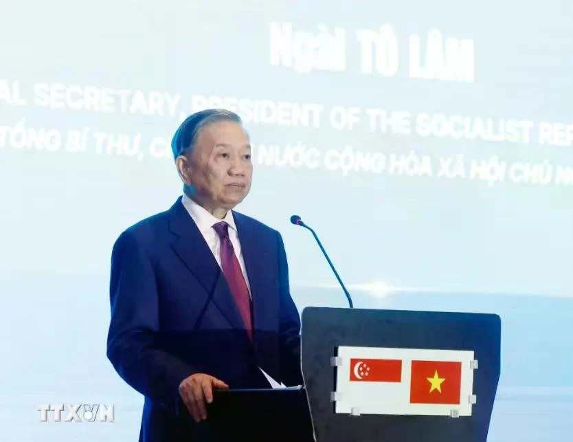 Tổng Bí thư, Chủ tịch nước Tô Lâm phát biểu tại Diễn đàn Kết nối công nghệ Việt Nam - Singapore.