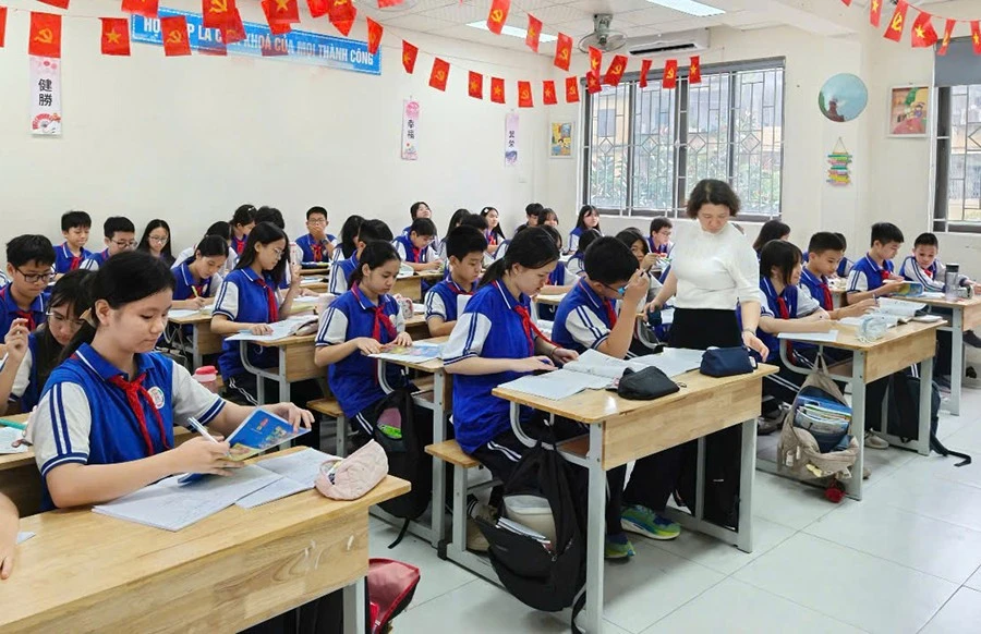 Một tiết học của học sinh Trường THCS Thành Công (phường Giảng Võ, Hà Nội). Ảnh minh họa: Minh Khang