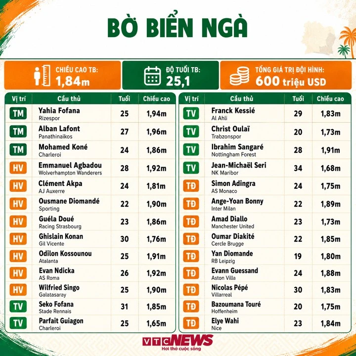 Thông số của đội tuyển Bờ Biển Ngà