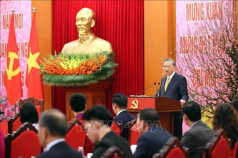 Tổng Bí thư Tô Lâm phát biểu tại buổi gặp mặt.